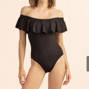 Trina Turk Size 6 black ruffled bathing suit